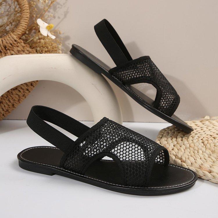 Korean Version Of The New Flat Bottom Breathable Mesh Sandals Women'S Large Size Breathable Beach Cool Slippers