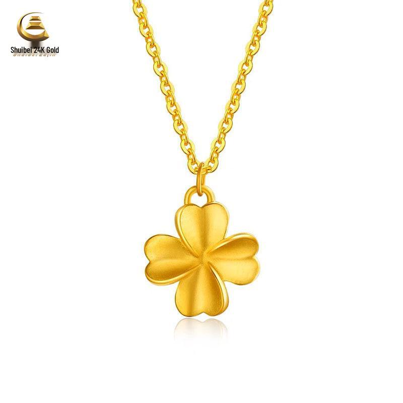 999 Gold Four-Leaf Clover Heart Pendant Necklace, Perfect Birthday Gift for Girlfriend Pendant Only