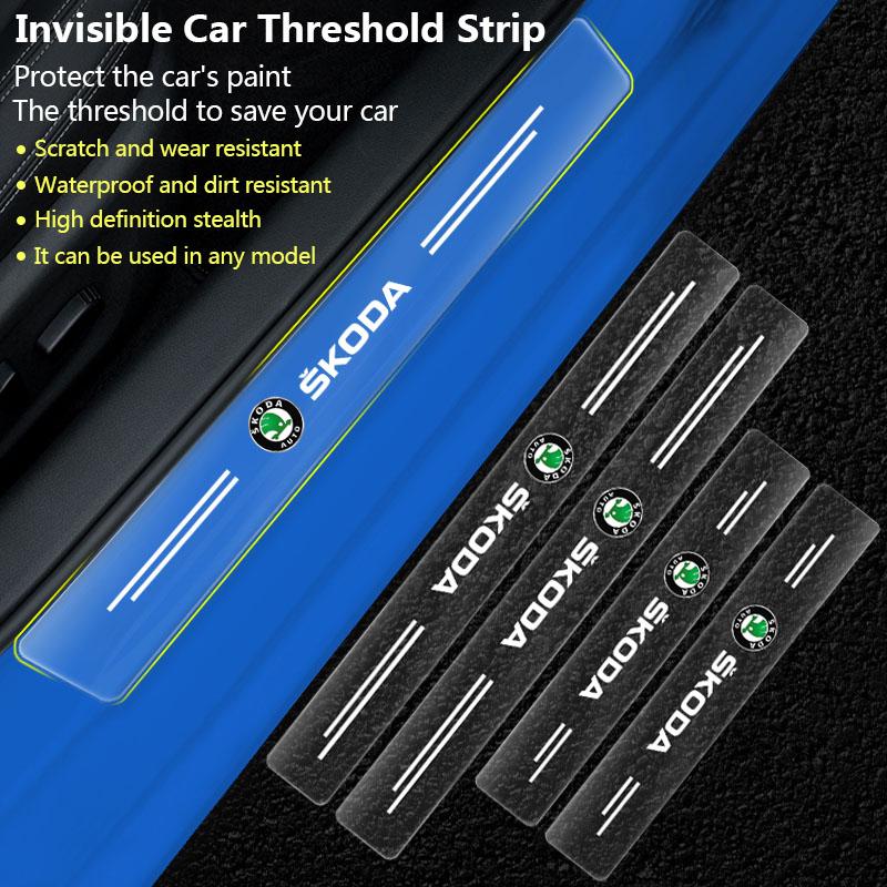 VMAD6 Car Threshold Protector Transparent Decorative Badge 3D Sticker For Skoda Octavia Superb Rapid Kodiaq Karoq Fabia Kamiq Roomster