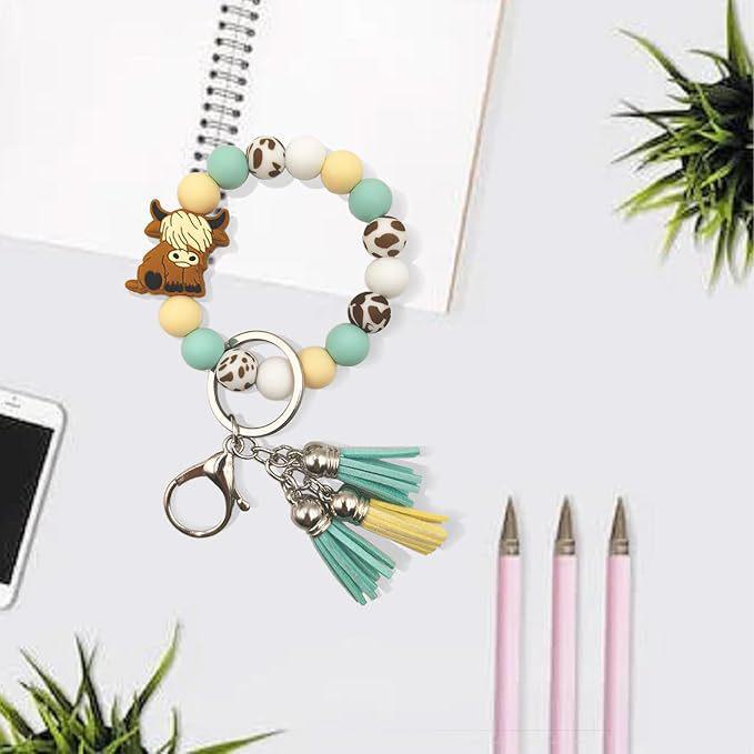 Cross-Border Yak Cartoon Animal Bracelet: Creative Silicone Beads & Tassel Keychain Accessories
