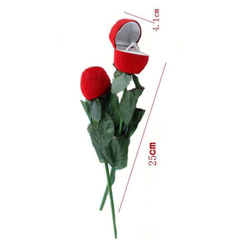 Pop 1Pc Red Rose Flower Velvet Jewelry Storage Box Engagement Ring Box