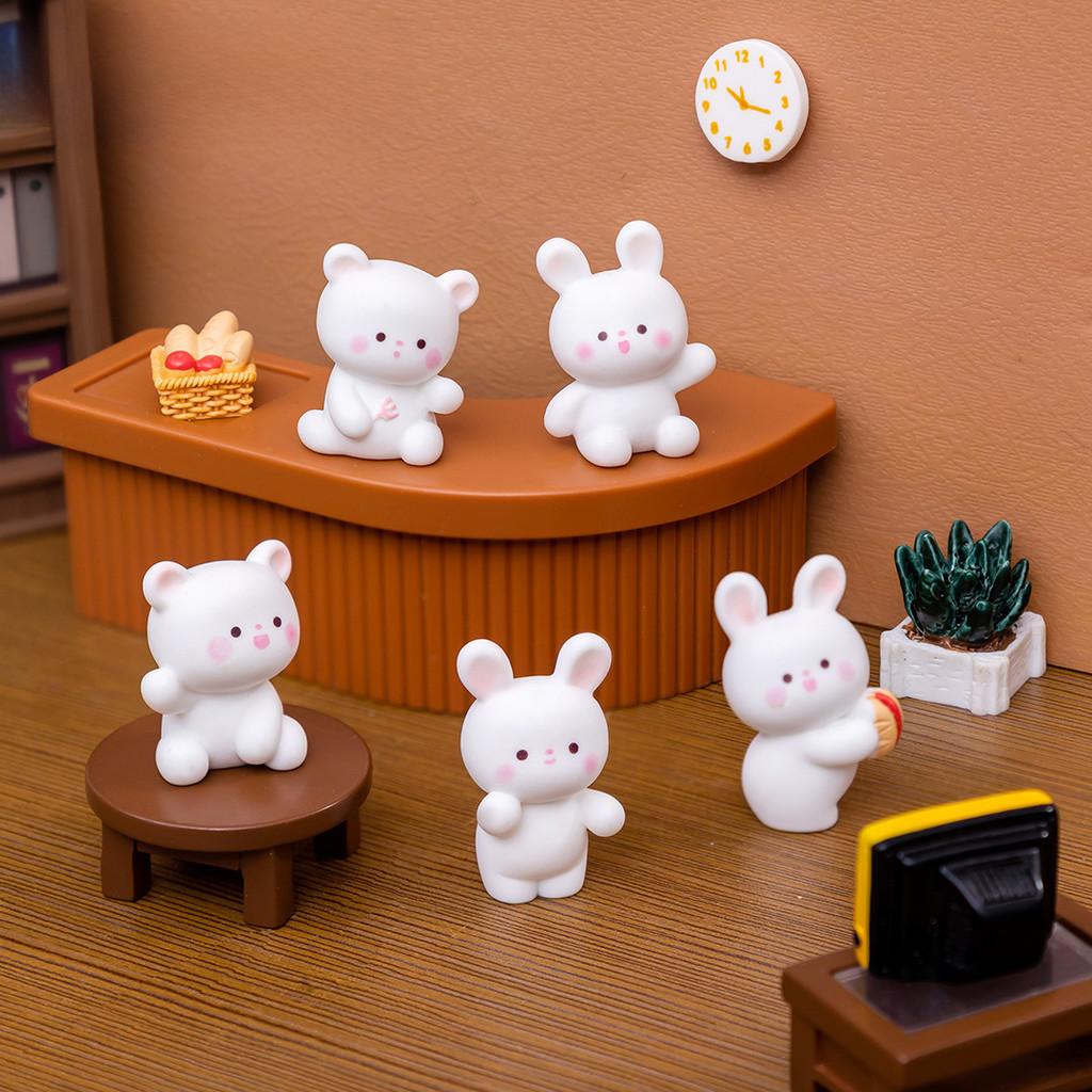 Adorable Resin Bear And Bunny Figurines Miniature Desk Car Decoration Cute Rabbit And Bear Ornaments