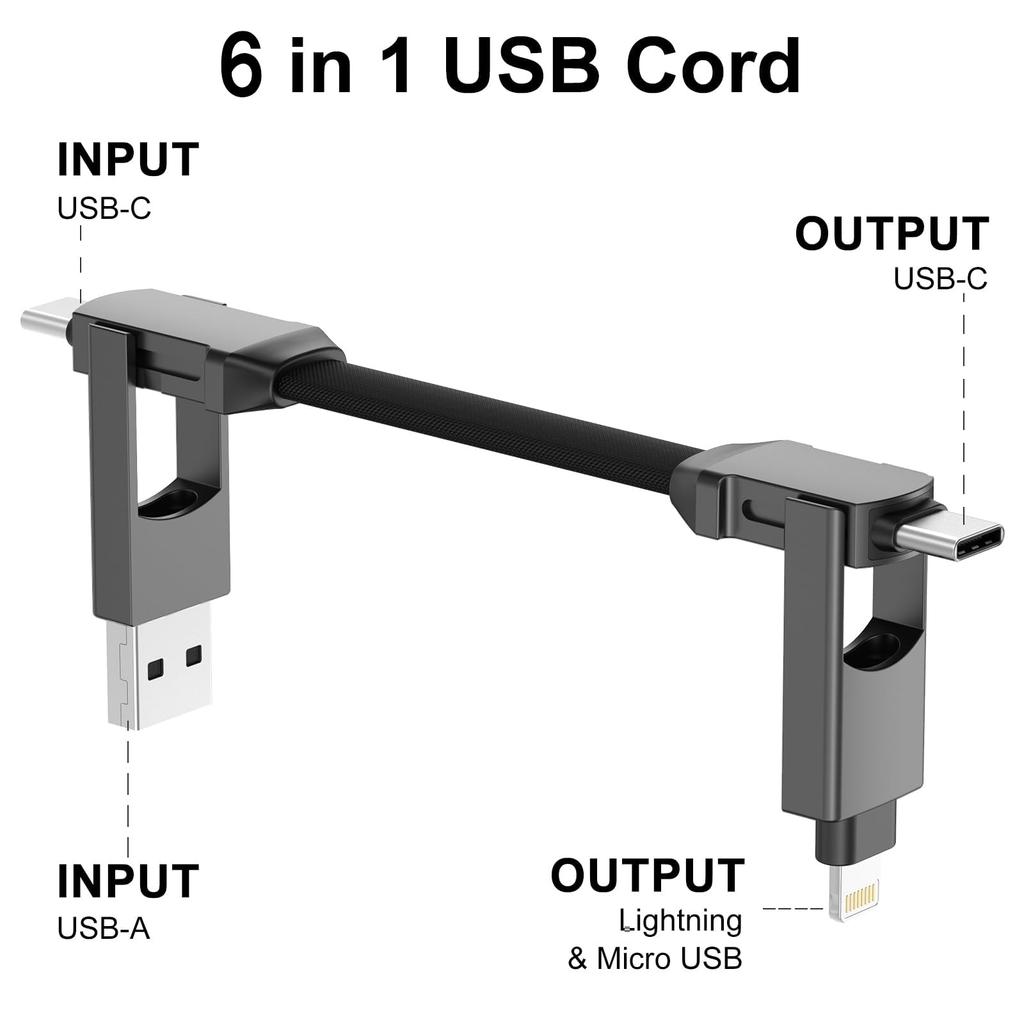 CHAFON LADEGERÄT Graues Kabel USB zu Schnelllade-Übertragung Kurz 6-in-1 ALL-IN Multi-Lade Typ-C Typ-A