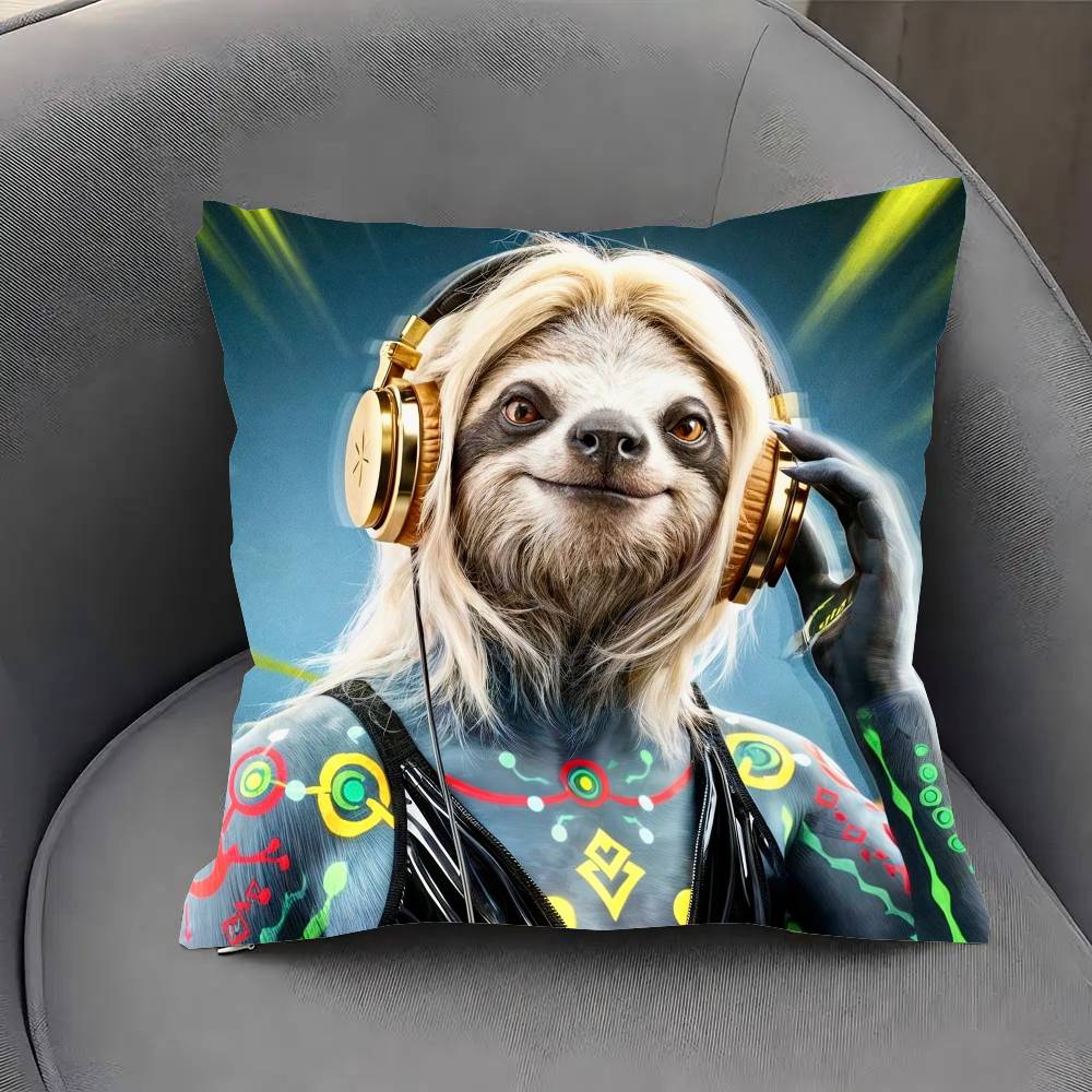 Funny Sloth DJ Pillow Case Sofa Cushion Cover Room Home Decoration