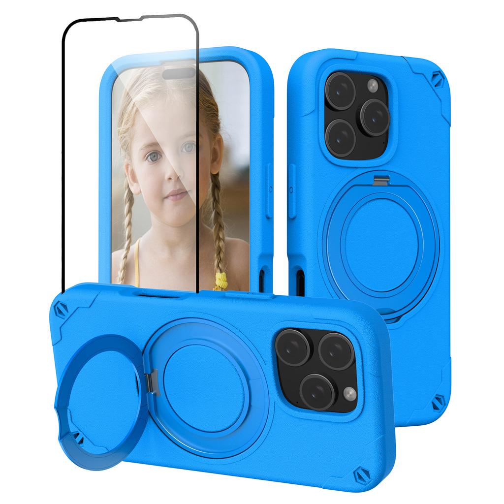 For iPhone 12 Pro Max Case Magnetic Kickstand EVA Phone Cover with Tempered Glass Screen Protector