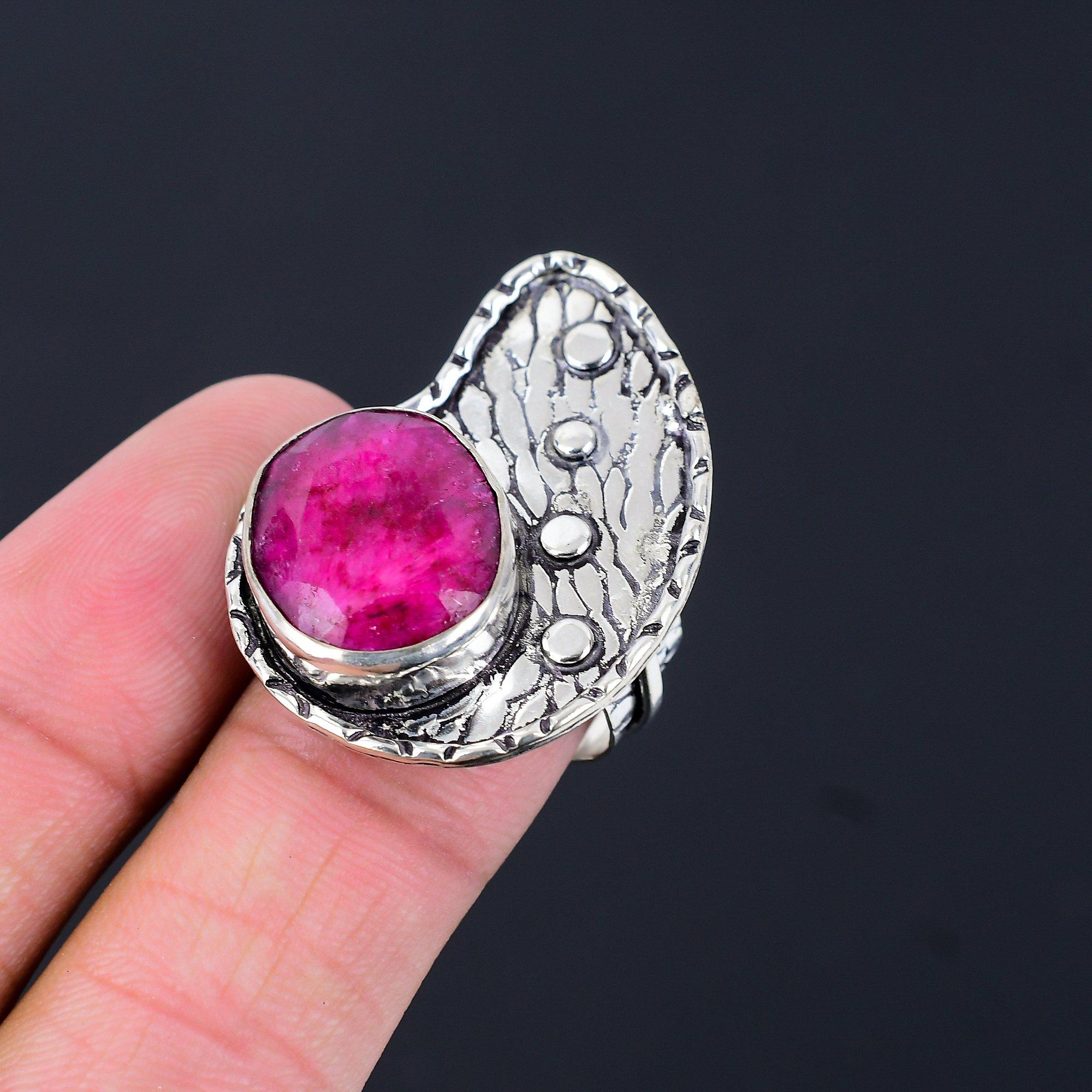 Gift For Her 925 Silver Natural Kashmir Rubi Gemstone Statement Ring Size 8.5 8.5