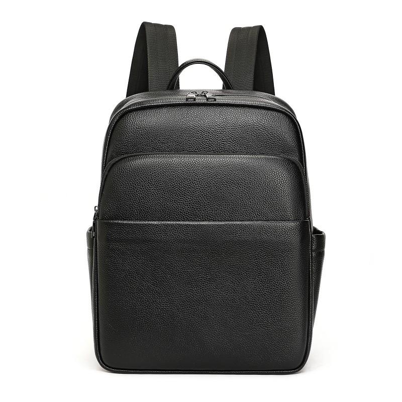 Leather Men s Business Backpack Large Capacity 15 Inch Computer Bag High-end Travel чёрный