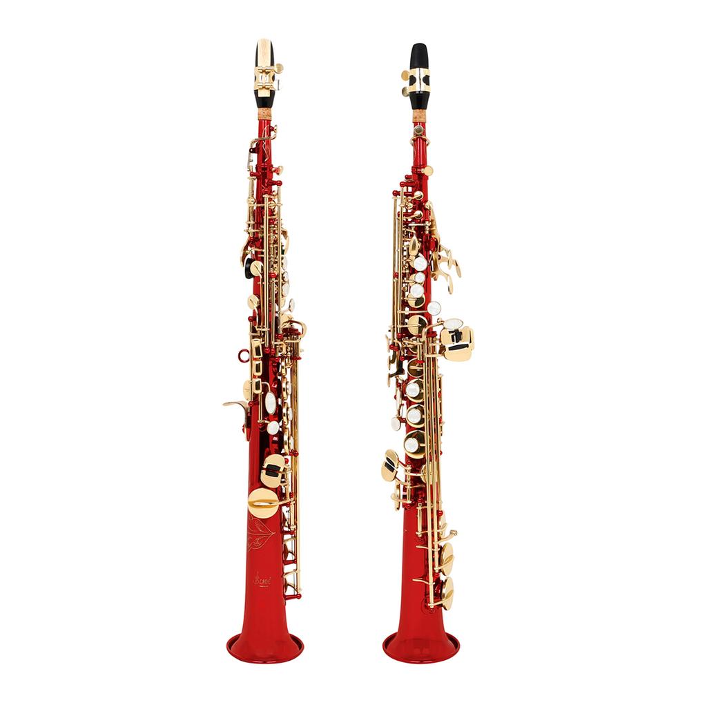 Standard B Tone Soprano Saxophone Bb Straight Pipe Red Lacquered Body Professional Musical Instrument with Case Accessories Set