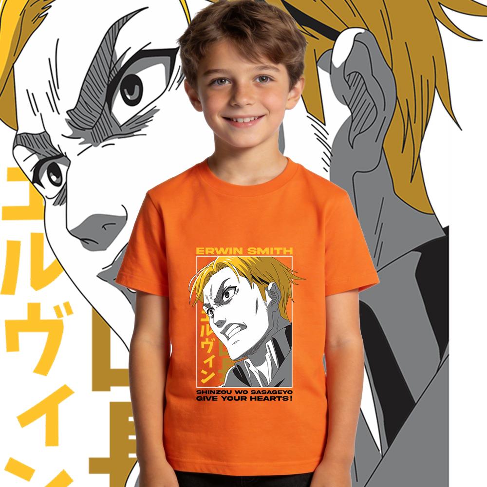 Aot Erwin Anime Print Cotton T Shirts for Boys Girls Short Sleeve Kids Casual Summer Tee Top Soft Breathable Children Clothing