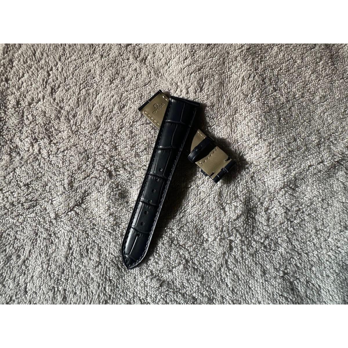 Used OMEGA De Ville Series 21mm Leather Strap Navy Unused