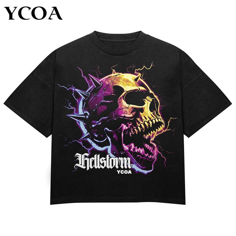 Unisex TShirt Streetwear Oversized Skulls Graphic Streetwear Cotton Vintage Gothic Summer Short Sleeve Tops Tees Korean Clothing