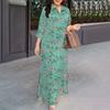 ZANZEA Women Turn Down Collar 3/4 Sleeve Loose Print Dress