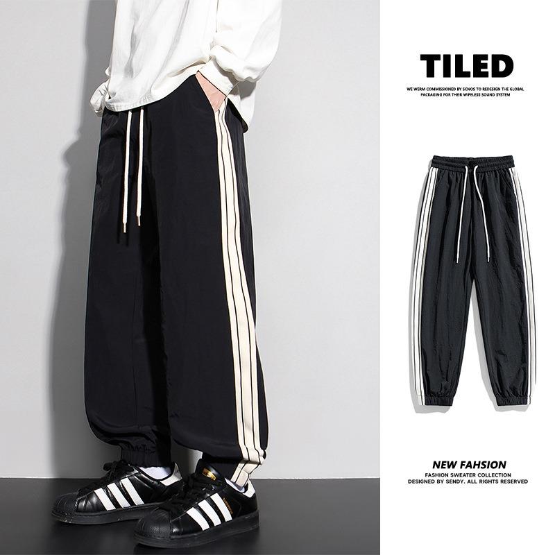 Pants Men's Spring and Autumn New Trousers Sports Casual Men's Pants Striped Tie Feet Versatile Men's Clothing