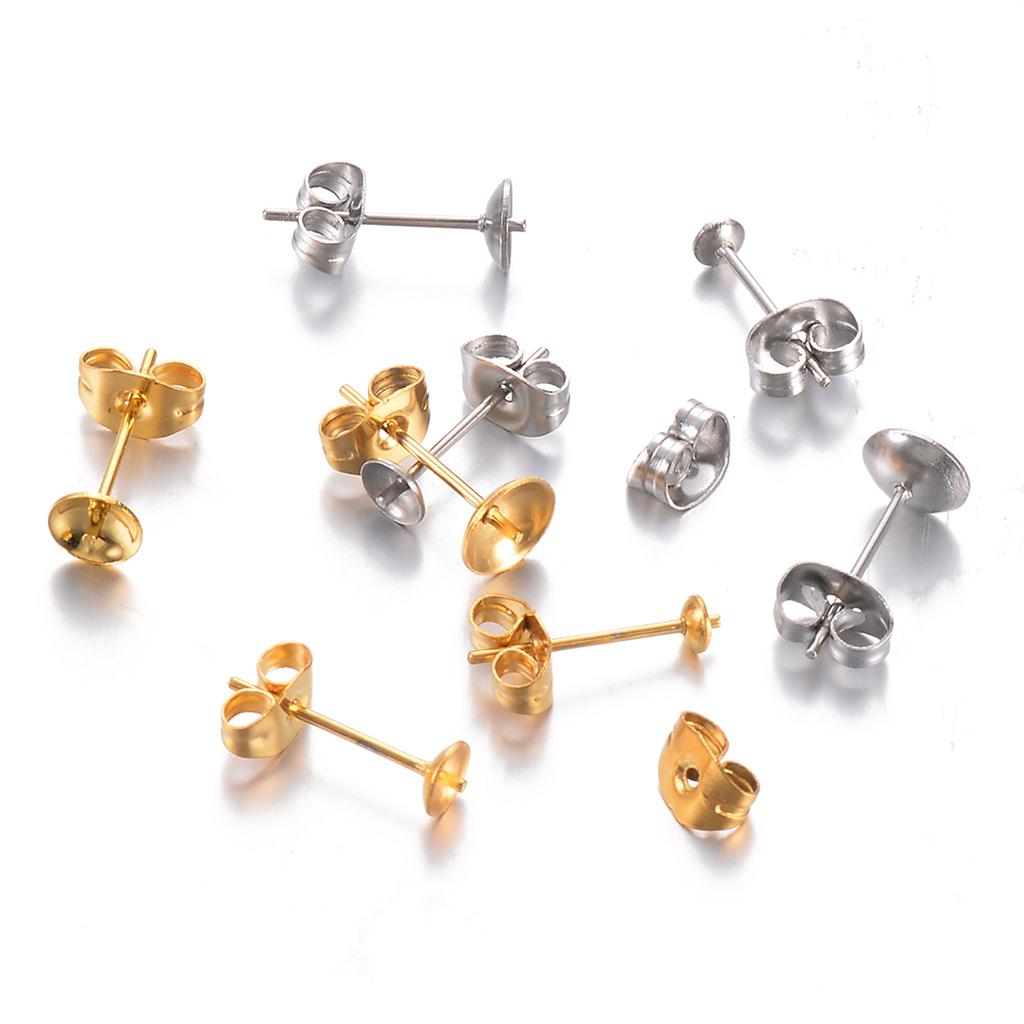 Wholesale 50pcs/lot Stainless Steel Blank Post Earring Studs Pins Base 3/4/5/6mm Ear For Half Hole Pearl Bead DIY Jewelry
