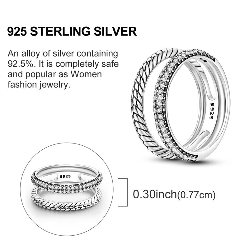 Silver Plated Sparkling Love Rings Zircon Winding Line Geometric Rings For Women Engagement Jewelry Anniversary Gift