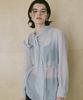 Baillie Draped Scarf Sheer Blouse (Blue)