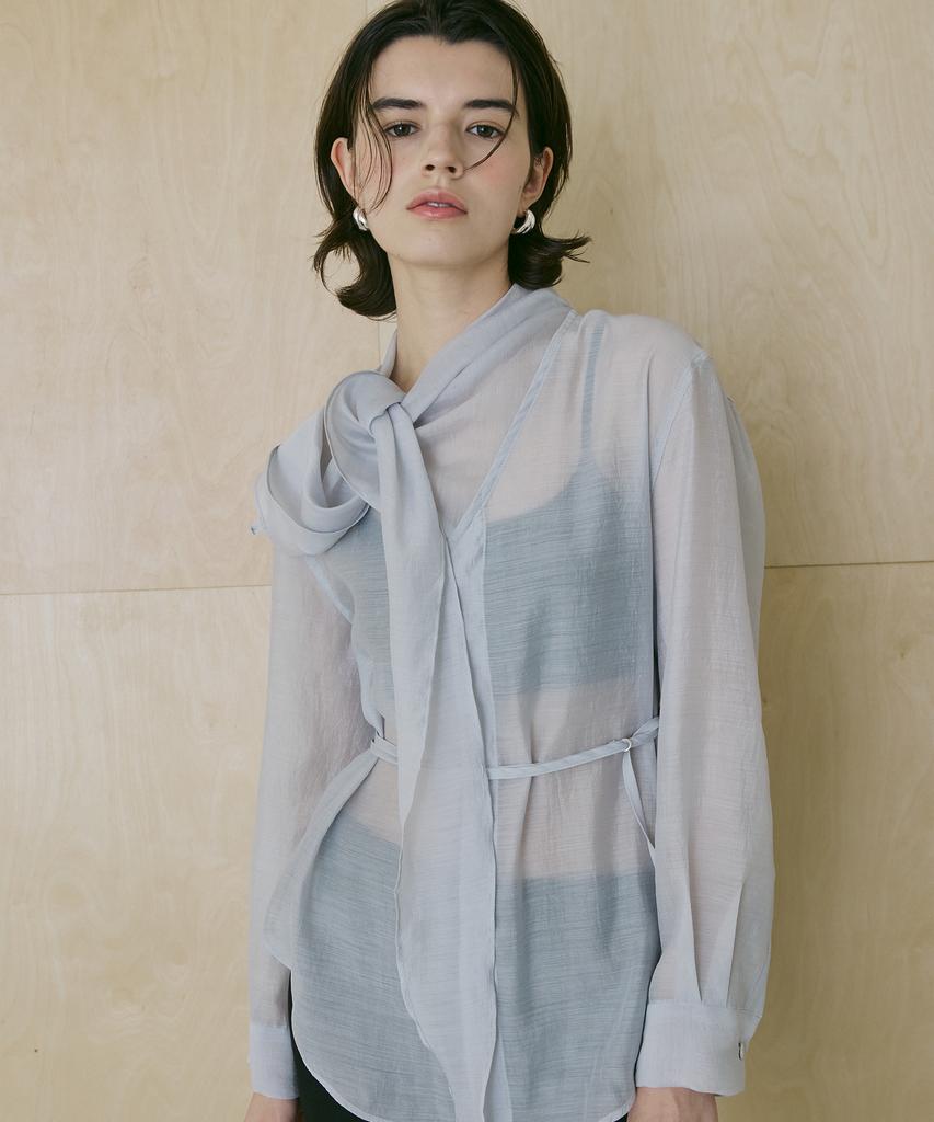 Baillie Draped Scarf Sheer Blouse (Blue)