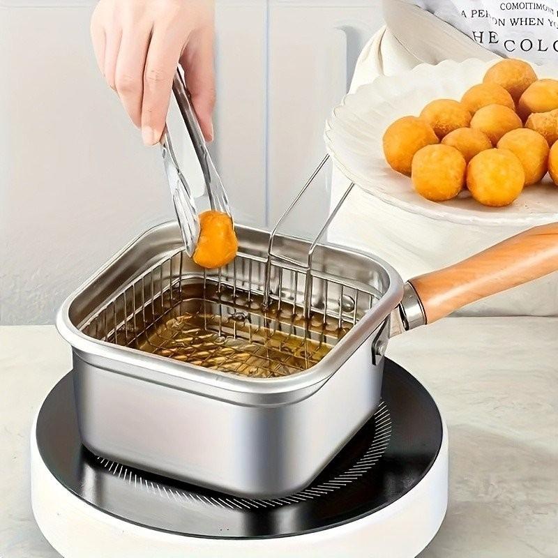 Portable Tempura Pasta and Soups Cooking Utensil Stainless Steel Square Fryer Large Capacity Modern Kitchenware