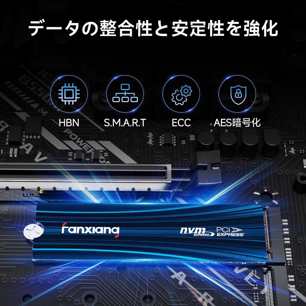 Fanxiang SSD [PS5 Kompatibel] M.2 NVMe 2280 PCIe Gen4.0x4 64Gbs Interne SSD 2.0 Interne SSD SLC-Cache Graphenmaterial Wärmeableitung Kompatibel