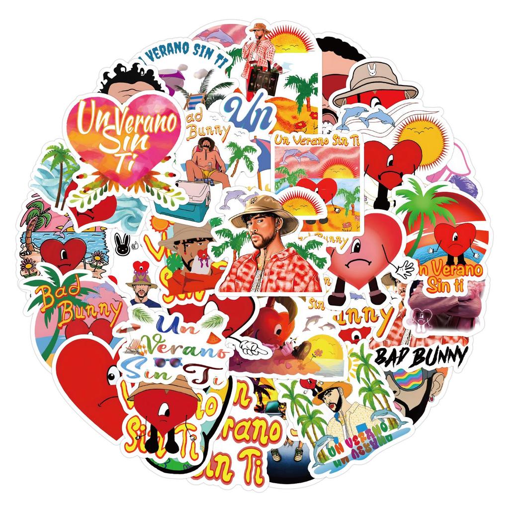 50 Sheets Bad Bunny Graffiti Stickers for DIY Notebook & Skateboard Decoration