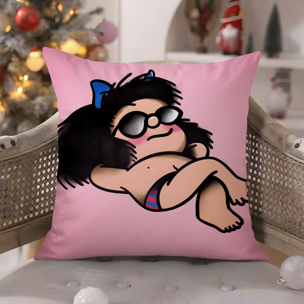 Quino Cartoon Cute Girl Mafalda-M Pillow Case Comfort Sofa Bed Silky Elegant Invisible Zipper Decorative Cushion Cover