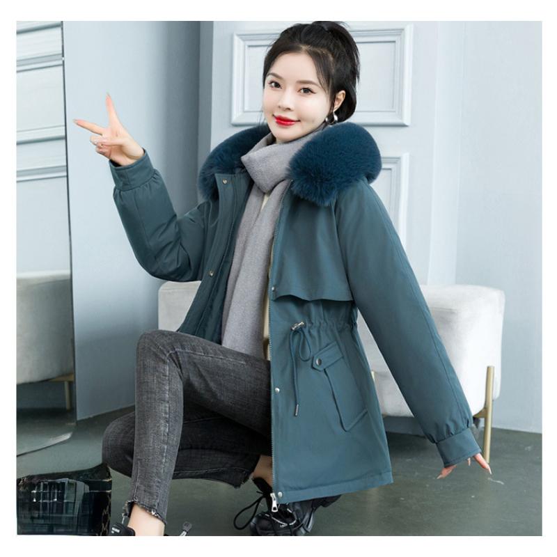 Herbst und Winter Damen einfarbig mittellange Taille mit Kapuze Pie zur Überwindung der Verdickung warme Damenjacke 6 Farben