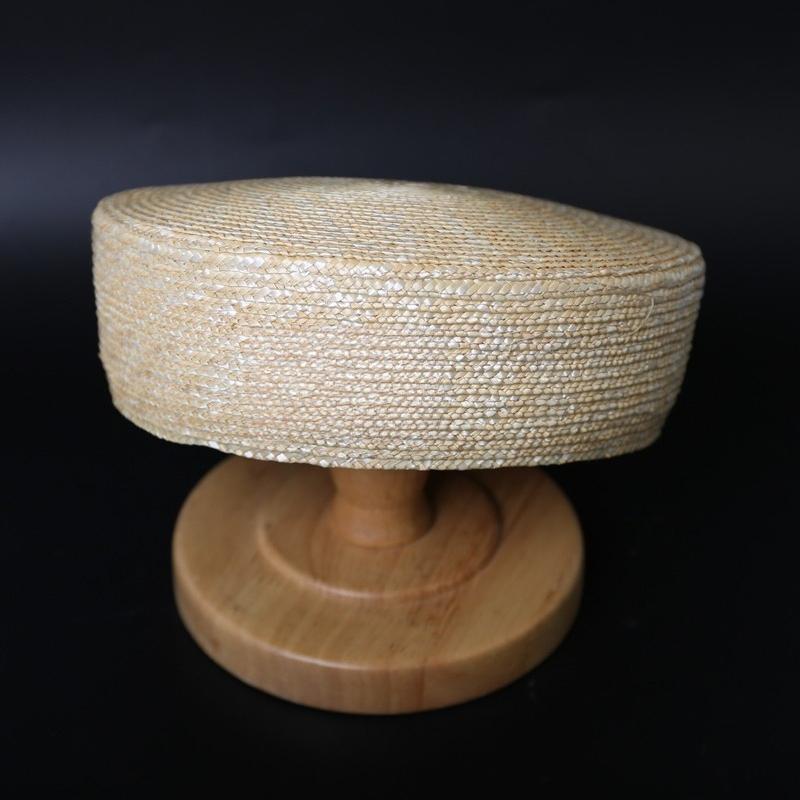 Ins Luxury 100% Natural Straw Berets Women French Hand Woven Sun Hat Concave Shape Flat Top Beach Caps Church Derby Pillbox Hat