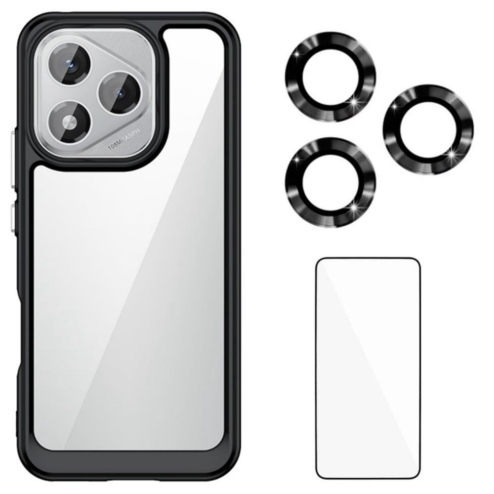 

WANLONFENG MF Series for Honor 400 Lite 5G Case TPU Acrylic Clear Phone Cover with CD Texture Lens Film+Tempered Glass Film Black