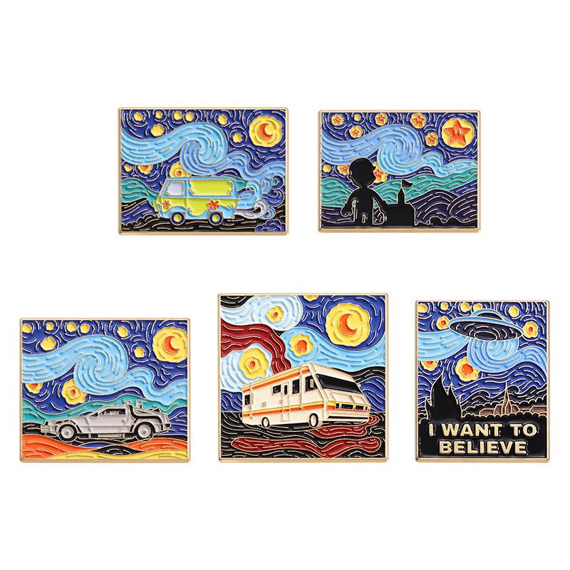 Sun, Moon & Starry Sky Cartoon Art Metal Brooch Pendant