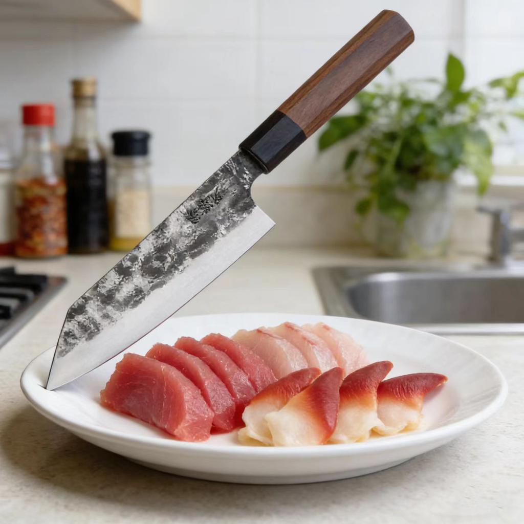 8.3 Inch Kiritsuke Knife T12A High-carbon Steel Sanmai-gawari Blade Slicing Cleaver Handmade Forged Kitchen Knife Customizable