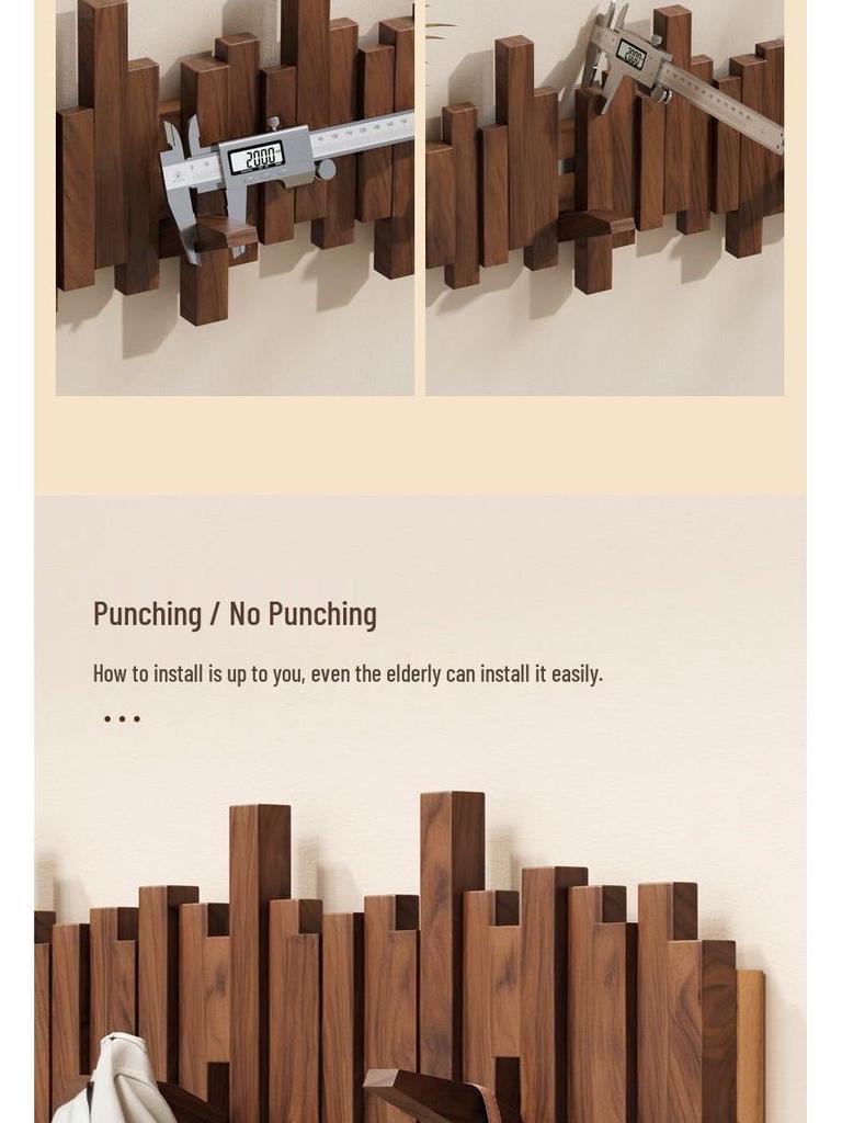 Piano Key Wall-Mounted Solid Wood Coat Rack for Entryway & Bedroom