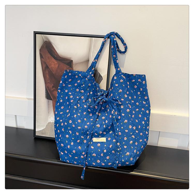

Весенне-летняя милая цветочная наплечная сумка из нежного шифона, французская сумка-тоут большой вместимости, дорожная сумка для девочки синий