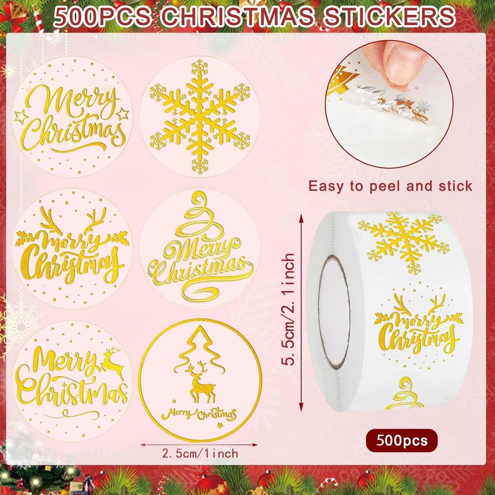 

500 Sheets/roll Christmas Card Stickers Merry Christmas Label Stickers Self-adhesive Snowflake Tree Thin Decals For Envelopes other