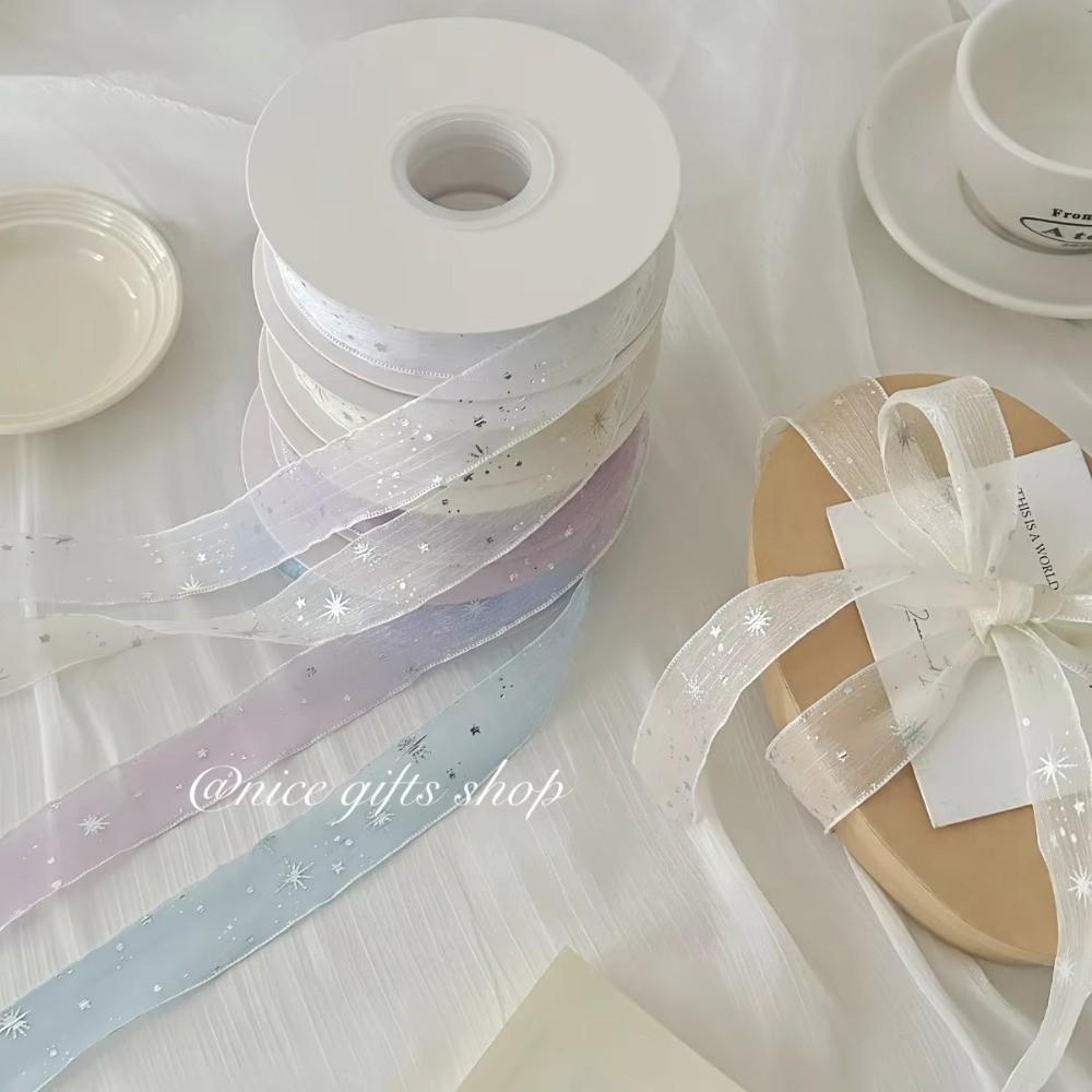 Kreatives 10 Yards Silber Sternband 2,5 cm Geschenkverpackung Sträuße Glitzer Schnee Band Glitzer Blume Verpackungsband