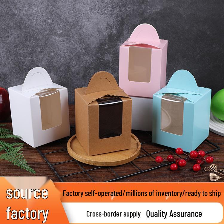 Single Cake Box with Handle and Window for Muffins, Egg Tarts, and Desserts