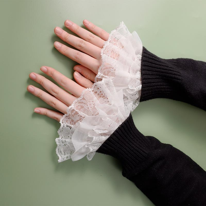 Sweet Short Lace Decoration Sleeves Girl Double Layer Fake Flare Sleeves Sweater Wrist White Horn Cuffs Accessories