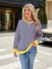 Elegant and Fashionable Autumn and Winter Comfortable Round Neck Striped Splicing Open Loose Long-sleeved Sweater Jacket Pullover Shirt Hoodies