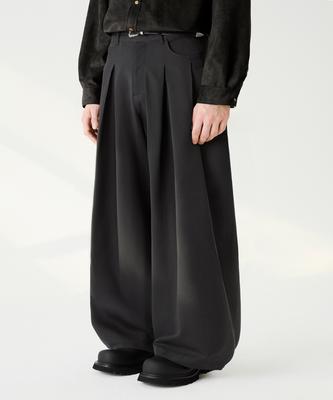 TRILLION Double Inverted Tuck Wide Pants [Black]