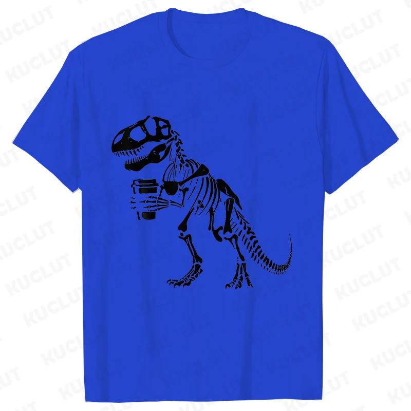 Funny Skeleton Dinosaur Shirt for Men Dinosaur Coffee T-shirts Short Sleeve Fashion Casual Funny Tee Skeleton Halloween Shirts