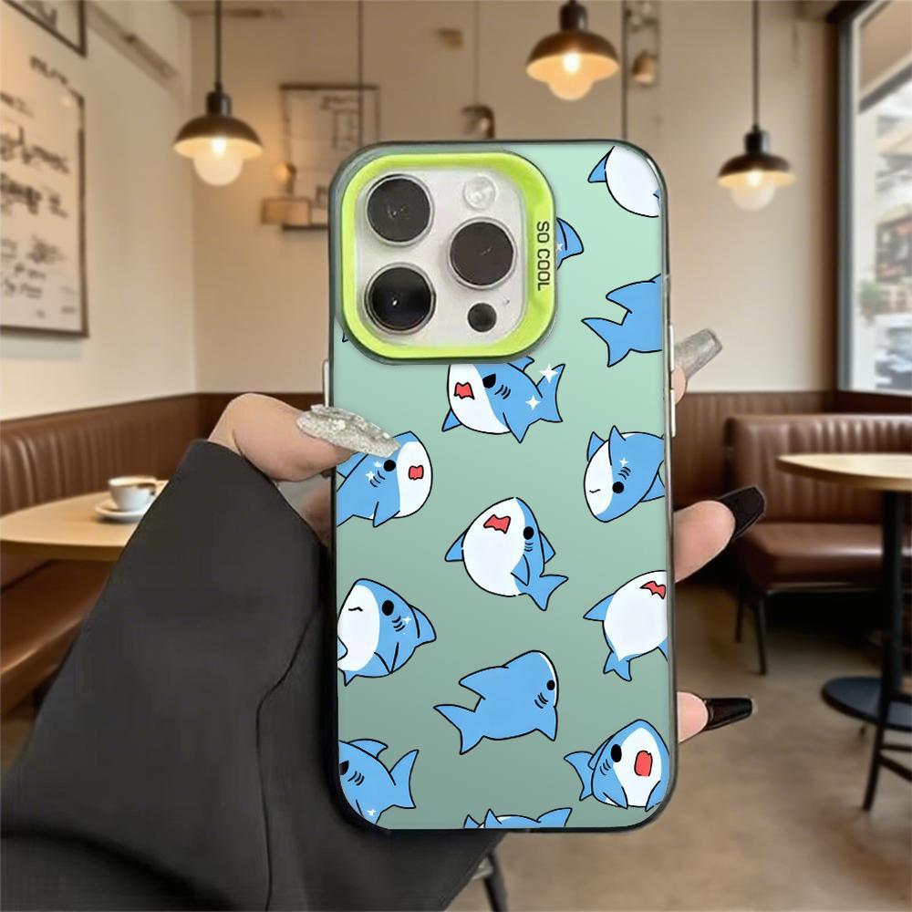 Cute Blue Cartoon Sharks Pattern Shockproof Phone Case for Iphone 16 15 14 13 12 11 Pro Max/Mini Anti-Scratch Premium Hard Cover