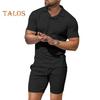 2 Teile/satz Männer Outfit Revers Kurzarm Pullover Tops Elastische Kordelzug Taille Taschen Shorts Set Einfarbig Sportswear