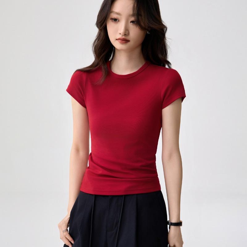 40 Combed Pure Cotton, Small Round Neck Bottoming Shirt T-shirt Women's Short-sleeved Summer New Simple and Versatile Slim and Thin Top