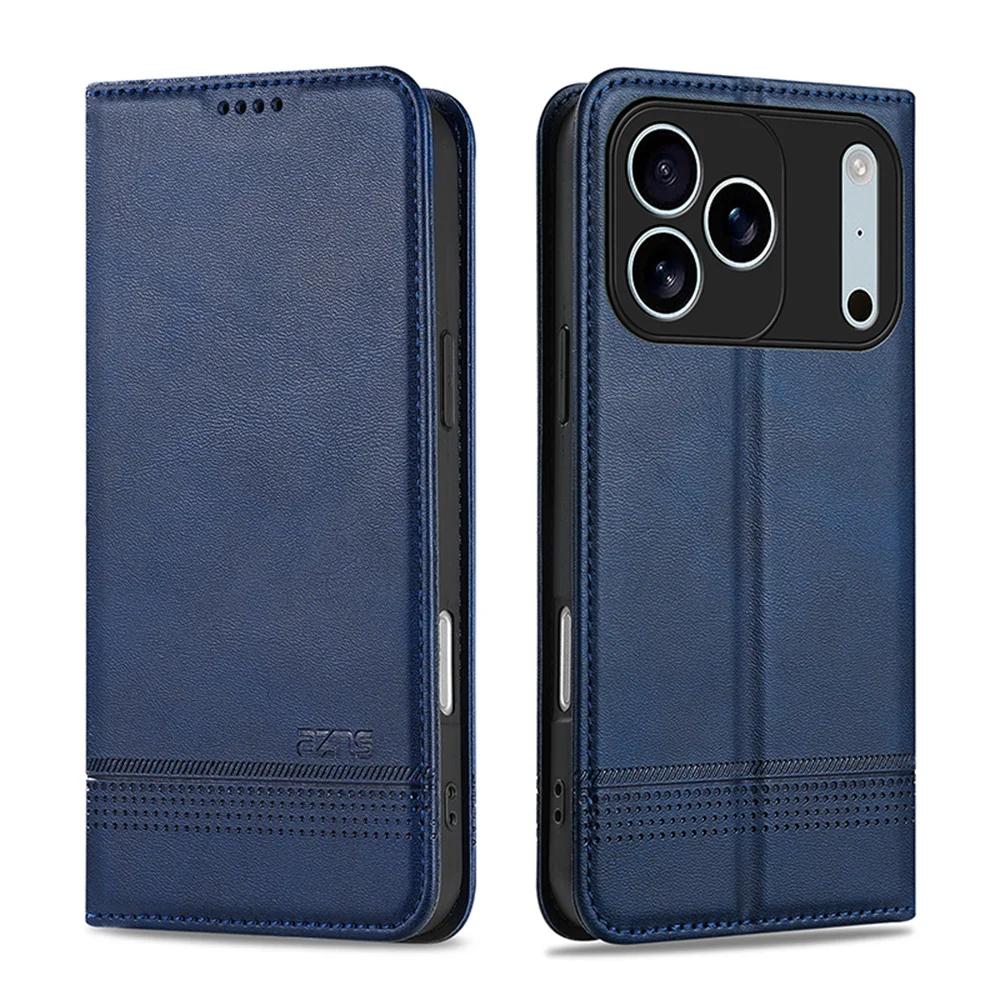 

Магнитный кожаный чехол-книжка для телефона IPhone 17 15 16 Pro Max Air 14 13 12 11 XR XS Max 7 8 Plus SE Слот для кошелька Держатель для карт Обложка iPhone17 темно-синий