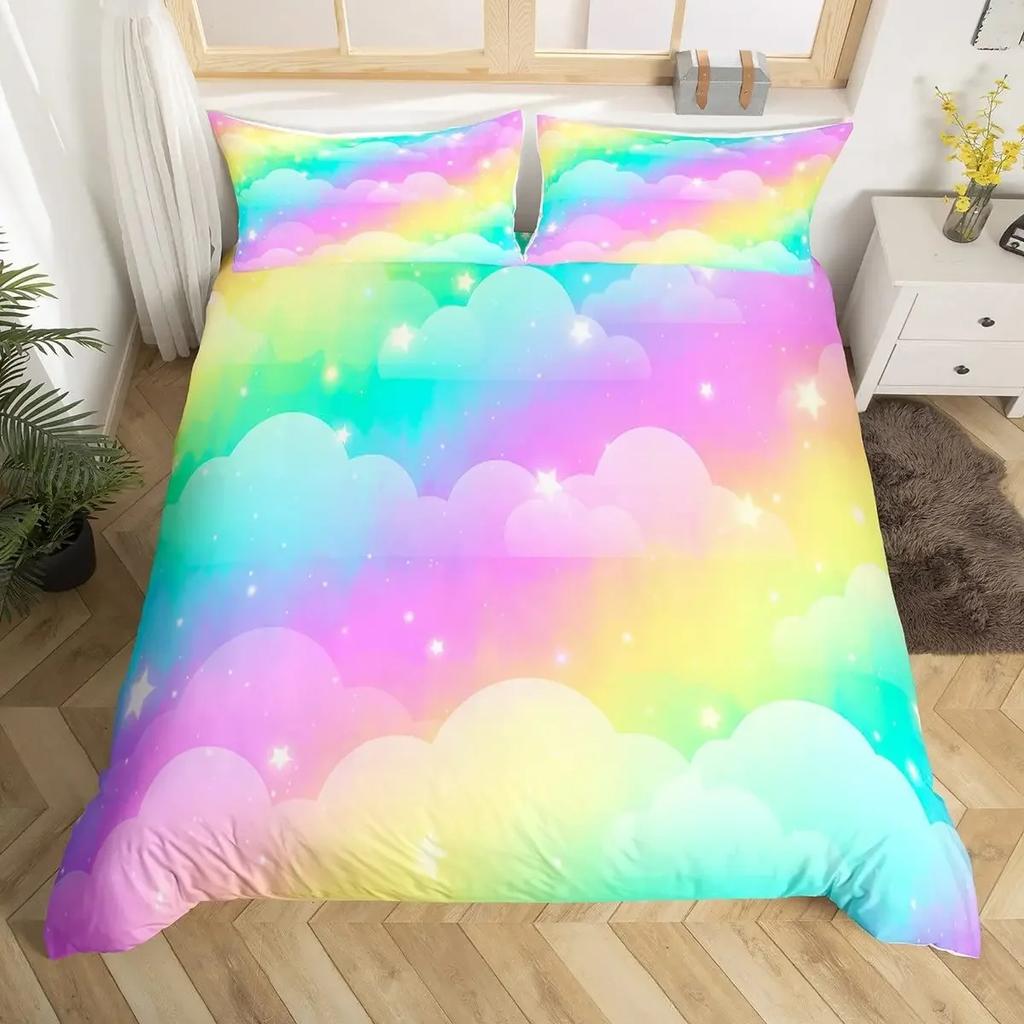 Rainbow Conch Duvet Cover Set Colorful Rainbow Bedding Set For Kids Girls Microfiber Multicolor Comforter Cover Twin King Size