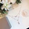 Ciondolo doppio da donna in argento sterling 925 con catena a doppio strato con diamanti mobili classici.