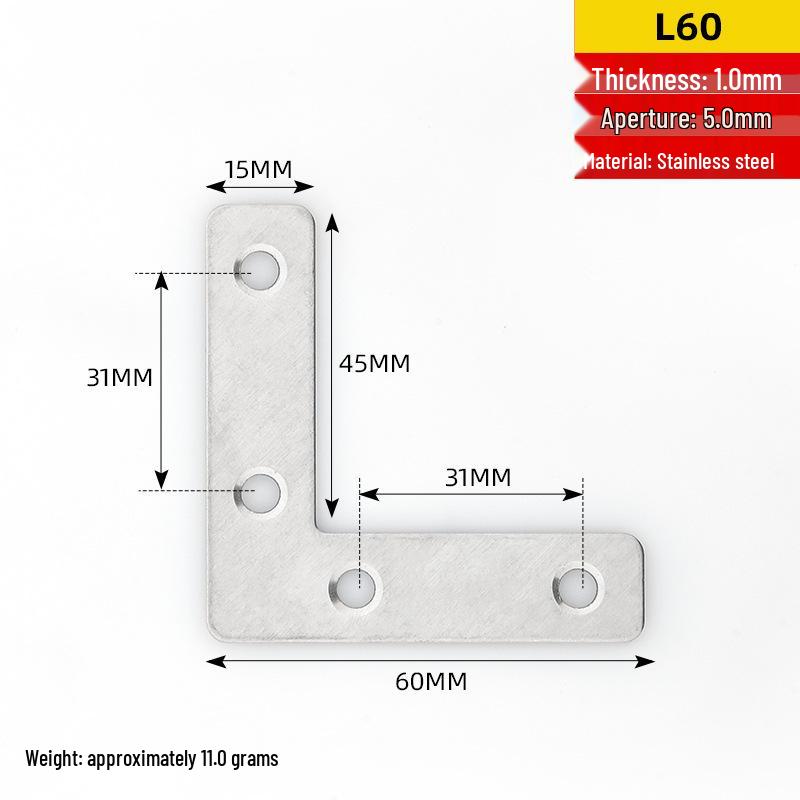 Stainless Steel 90° Right Angle Bracket for Furniture and Shelf Support