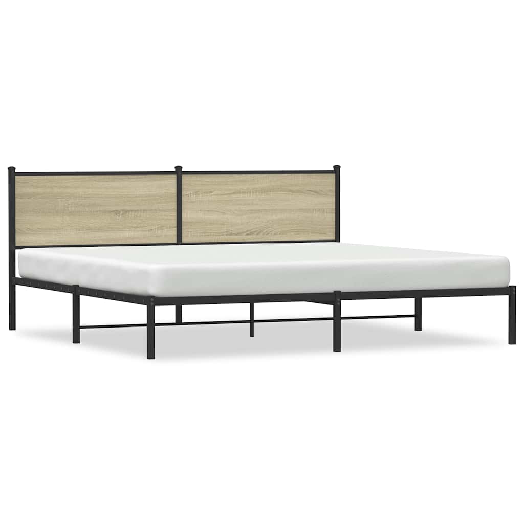 Metal Bed Frame without Mattress Sonoma Oak Finish 193 x 203 cm