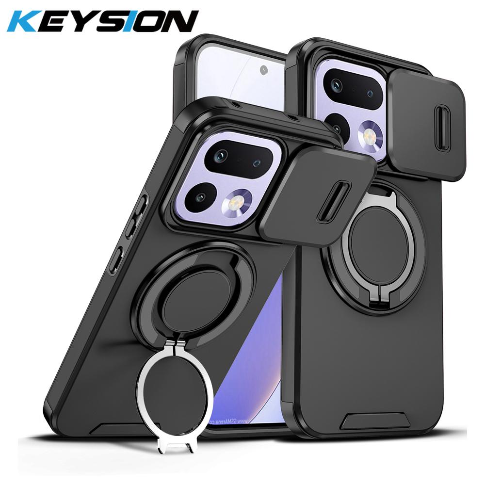 

KEYSION 360° Rotating Ring Stand Phone Case for OPPO Realme 16 Pro 5G 16 Pro+ Slide Camera Protection Magnetic Shockproof Cover for Realme 16 Pro 5G чёрный