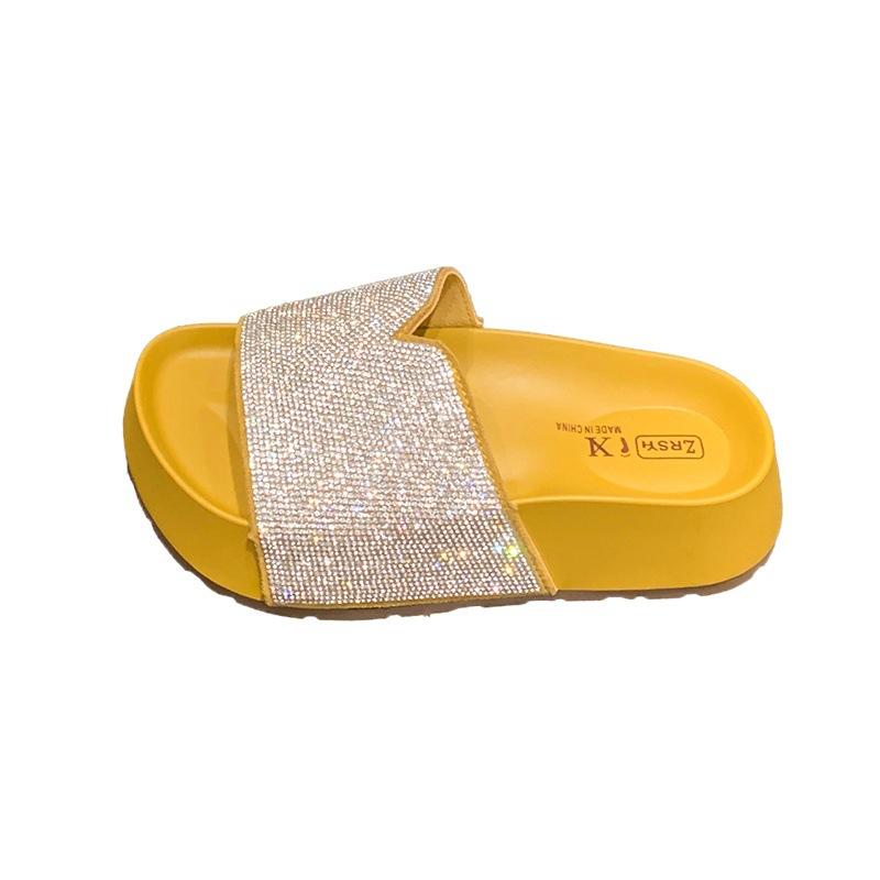 

Summer new muffin thick-soled one-word cool slippers handmade beaded chain slippers women wear height-increasing shoes slippers B & B 40 лимонно-желтый