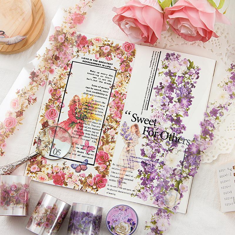 50mm*2m PET Flowers Tapes Sunflower Rose DIY Scrapbooking Art Collage Photo Album Waterproof Tapes Creative Stationery